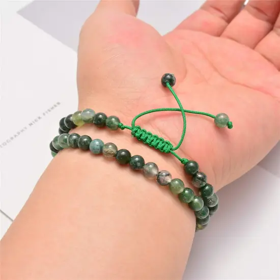 100pcs Original Natural Stone Beads Gemstone Round Loose Beads 6mm 8mm 10mm (Green Moss Agate, 6mm 100Beads) {3}