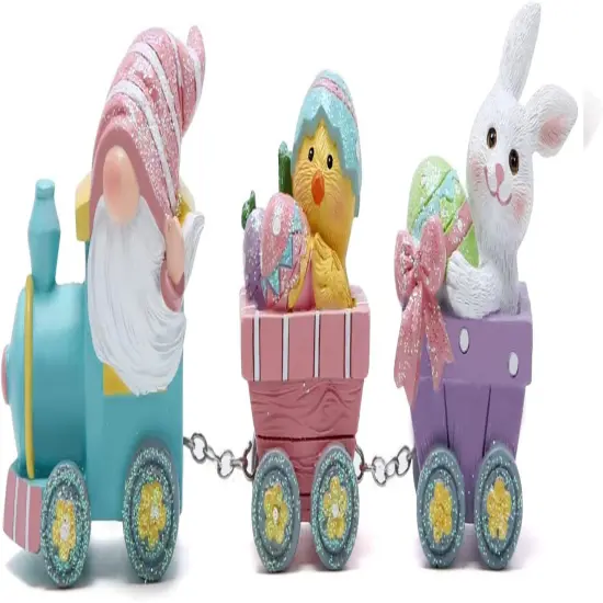 8.75" Easter Day Gnomes Train Decorations, Spring Bunny Handmade Train Figurines for Easter Decor Gift - Easter Party Table top Figurines (Multicolor) {2}