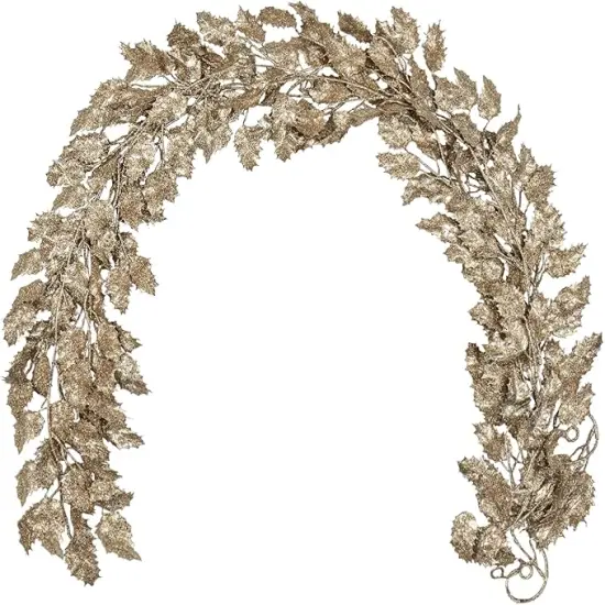 3 Pcs 6FT Christmas Garland Champagne Gold Glittered Artificial Holly Leaves for Mantle Christmas Tree Decorations Indoor Outdoor Hanging Garland Ornaments Garden Door Wall Window Stair Home Decor {1}