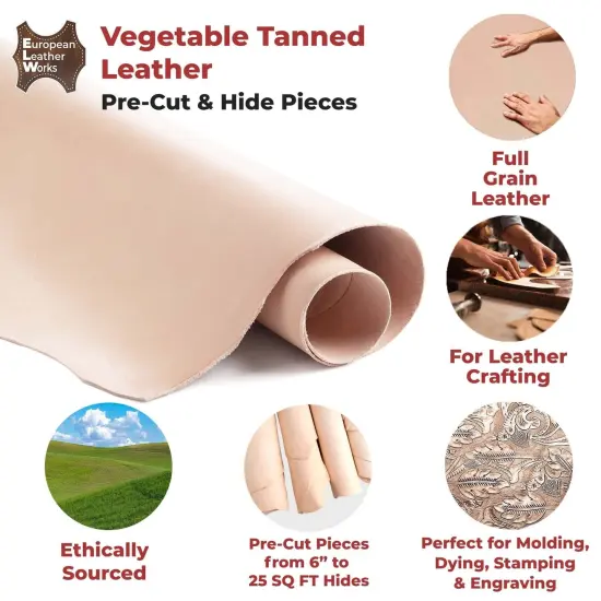 ELW Tooling Leather Vegetable Tanned Full Grain Leather 7-8 oz.(3.2 mm) Pre-Cut Square Cowhide Full Grain Leathercraft for Holsters Knife Sheaths Coasters Molding Emboss Stamp Cases {5}