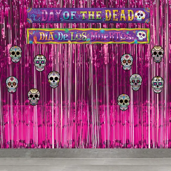 12 Pack Bulk Day Of The Dead Metallic Banner Set {2}