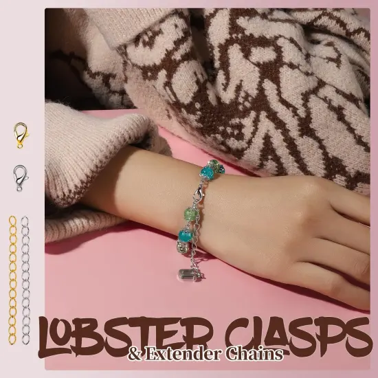 1200PCS Jewelry Making Supplies, Jump Rings for Jewelry Making, Earring Hooks Earring Findings for Jewelry Making, Silver Gold Jump Rings, Lobster Claw Clasps Necklace Extender Chain {3}