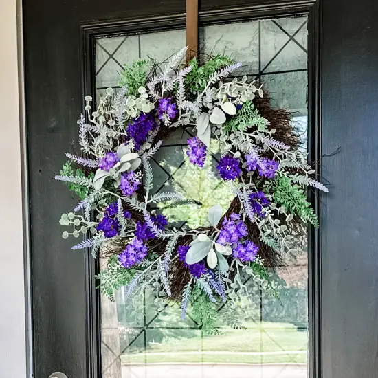 Haute Decor Mixed Lavender Floral 24-Inch Spring and Summer Wreath with Natural Grapevine {5}