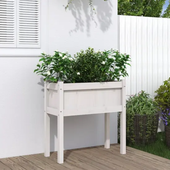 vidaXL Garden Planter with Legs White 27.6"x12.2"x27.6" Solid Wood Pine {1}