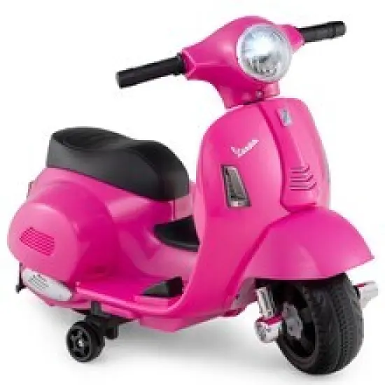 Plastic Licensed Kids Ride-On Motorcycle Vespa with LED Headlight and Horn Sound Pink {7}