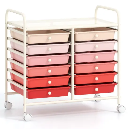 12 Removable Drawers Rolling Storage Cart with 4 Universal Wheels and Metal Frame Gradient Grey {6}