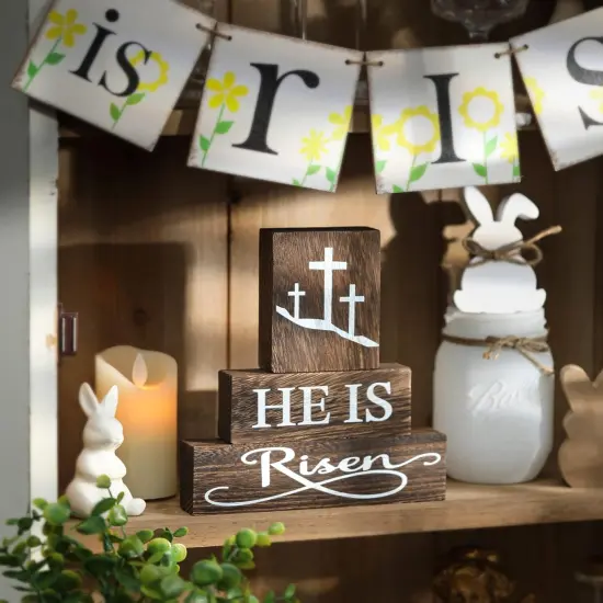 Easter Table Decorations,Easter Tiered Tray Decor, 3PCS Wooden Signs {5}