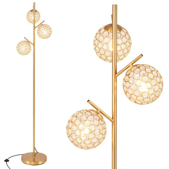 Golden 3-Globe Tree Floor Lamp with Foot Switch and Sturdy Metal Stand {1}