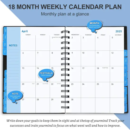 Daily Planner 2025-2026, 18 Month Planner with Tabs, Monthly Weekly Daily Planner 2025-2026, January 2025 - June 2026 Time Management Manual and Planner, 100GSM Thick Paper, A5 Size, Black {4}