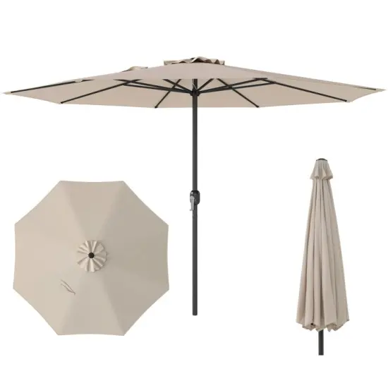 12 Feet Patio Umbrella, Fabric, Crank Handle, 8 Sturdy Ribs, Outdoor Shade for Garden & Deck Grey {7}