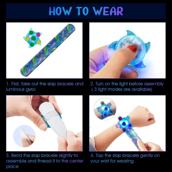 25 PCS Light Up Fidget Rotating Toy + 25PCS Slap Bracelets, Dinosaur Valentines Party Favors Stocking Stuffers for Kids 4-8-12 Goodie Bag Stuffers Glow in The Dark Supplies Gifts {5}