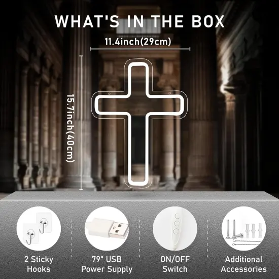 Cross Neon Sign, LED Cross Neon Lights for Window Decor, Hanging Jesus Neon Light up Signs for Wall, Christening Day Church Festivals Party Home Weddings Party Meditation Easter Christmas Gift Decoration {3}