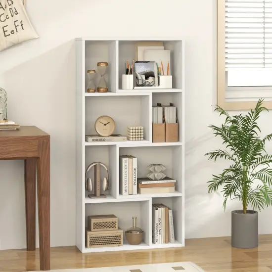 48 Inch 4-Tier Geometric Bookshelf with 8 Cubes for Living Room Bedroom White {6}