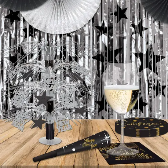 6 Pack Bulk 1-Ply Gleam 'N Party Curtain - Silver with Black Stars {2}