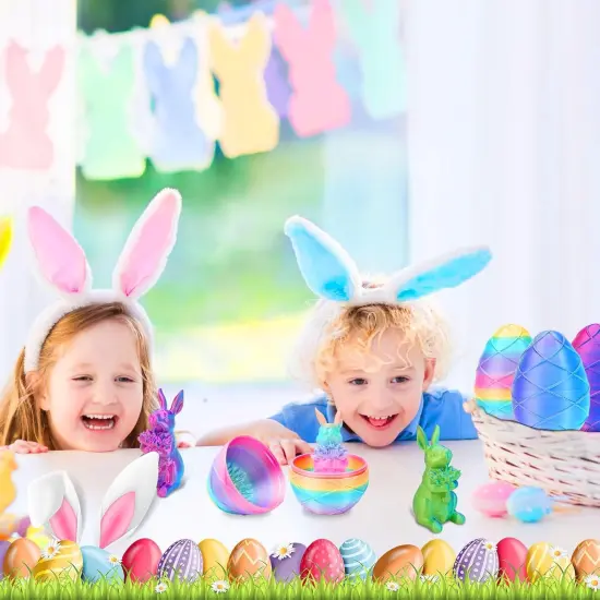 3D Printed Easter Bunny Eggs, Easter Gifts for Kids, Home Desk Decor, Cute Rabbit Eggs Easter Basket Stuffers Toy Gift for Boys and Girls (Green) {5}