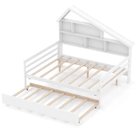 House-Shaped Full Size Daybed with Twin Size Trundle-White {1}