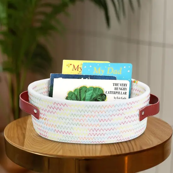 Small Woven Basket, Mini Cotton Rope Storage Basket, Tiny Easter Basket, Shelf Basket, Oval Decorative Toy Dog Cat Basket for Nursery, Empty Gift Basket, 9.4" x 5.9" x 3.9" XS {2}