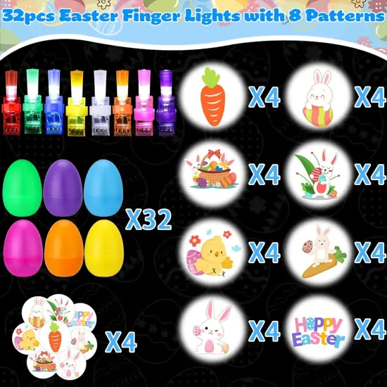 Prefilled Easter Eggs with Finger Lights Toys , 16 Pack Small Toys for Easter Egg Fillers {3}