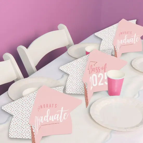 Big Dot of Happiness 8 Count Dusty Rose Gold Graduation 3D Centerpiece Table Decorations, Freestanding Class of 2025 Pink Grad Party Centerpieces {6}