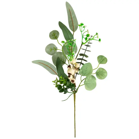 Northlight 19" Eucalyptus Leaf and White Berry Floral Spring Pick Green {3}
