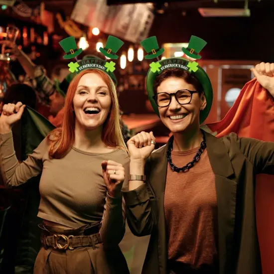 St. Patrick&rsquo;s Day Green Headband - Set of 6 Shamrock Clover Head Boppers Leprechaun Top Hat {5}