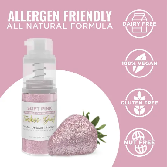 Bakell - Soft Pink Tinker Dust Edible Glitter (4g, 1x Spray Pump) for Food, Desserts, and Beverages! {3}
