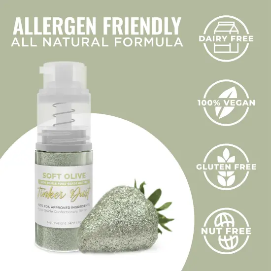 Bakell - Soft Olive Tinker Dust Edible Glitter (4g, 1x Spray Pump) for Food, Desserts, and Beverages! {3}
