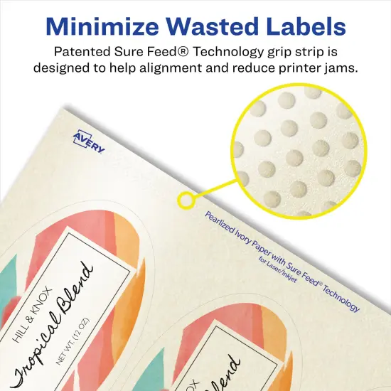 Avery Pearlized Ivory Oval Labels with Sure Feed Technology, Print-to-the-Edge, 4.25" x 3.25" {4}