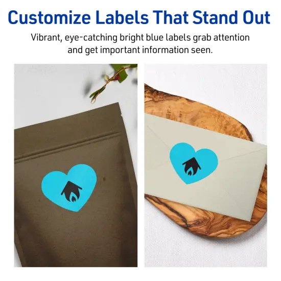 Avery Bright Blue Paper Labels, 2-9/32" x 1-27/32" Heart {3}