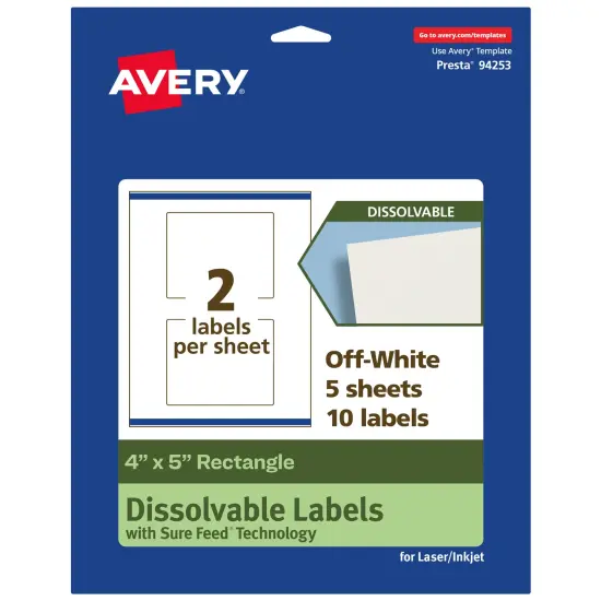 Avery Dissolvable Labels, 4" x 5" Rectangle {1}