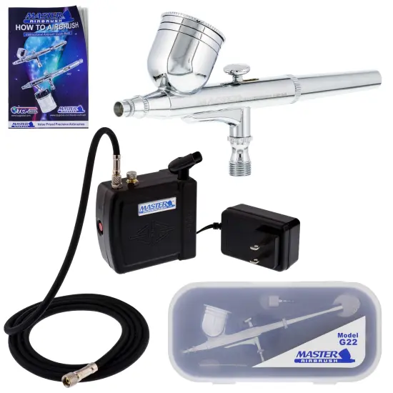 Master Performance G22 Airbrush Kit with Master Black Mini Portable Compressor C16-B & Air Hose {1}