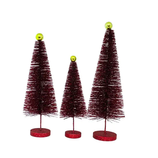 Cody Foster 18.0 Inch Red Glitter Trees 3 Pc Set Christmas Decorative Tree Set , Christmas Decor Christmas Village Decorate {3}