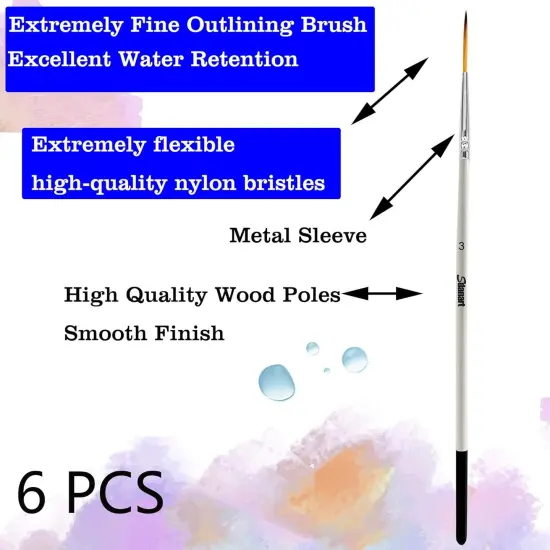 Script Liner Paintbrush 6 PCS Highly Flexible Liner Brush Extra Long Fine Point Tip Pinstriping Scroll Outlining Brush for Acrylic Watercolor Oil Gouache {3}