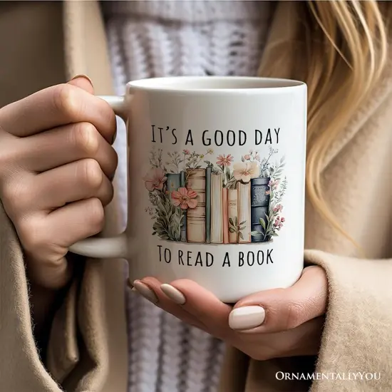 Floral Books Mug, It's a Good Day To Read a Book Reader Bookwork Gift {2}