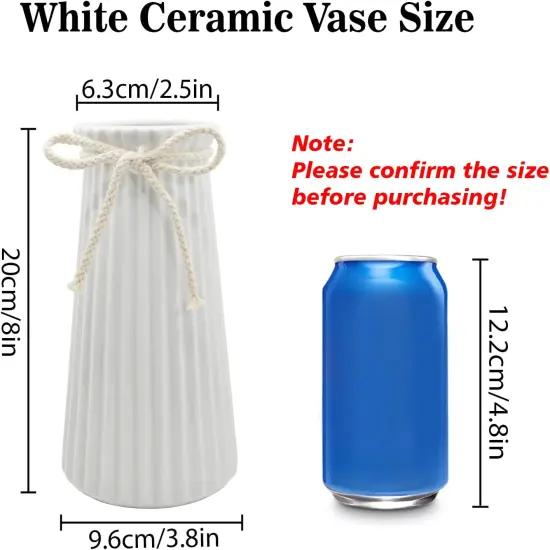 White Ceramic Flower Vase, 8'' Modern Minimalist Decorative Vases for Bouquet, Boho Vases for Pampas Grass Home Office Farmhouse Decor Bedroom Living Room Wedding Table Decorations {2}