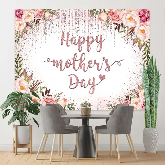 Rose Gold Mothers Day Backdrop Watercolor Floral Glitter {3}