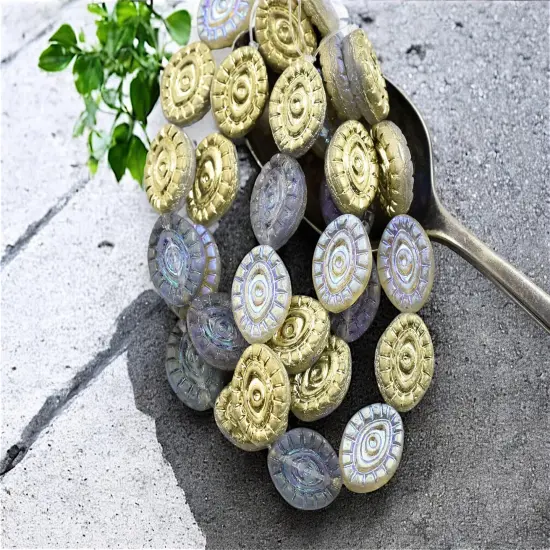 *10* 14x11mm Gold Washed Opaque Matte Crystal Luster AB Mystic Eye Beads {4}