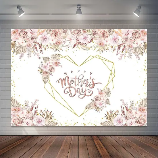 Happy Mother's Day Backdrop Boho Pampas Grass Floral {1}