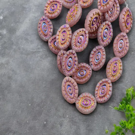 *10* 14x11mm Metallic Volcano Washed Dusty Rose Mystic Eye Beads {4}