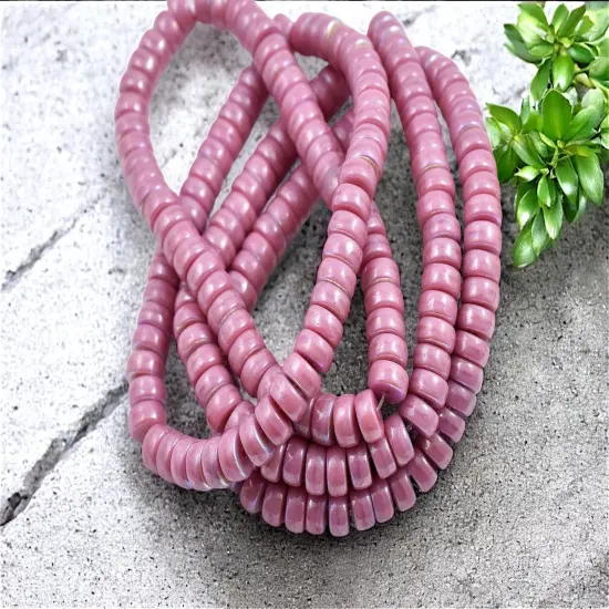 *50* 6x3mm Opaque Pink Luster AB Heishi Beads {2}