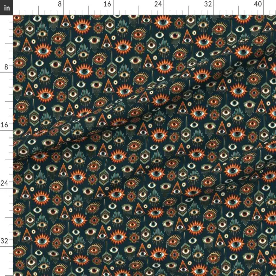 Various Fabrics by the Yard or Fat Quarter All Eyes Turquoise Luck Magic Mustard Coral Custom Printed Fabric by Spoonflower {1}