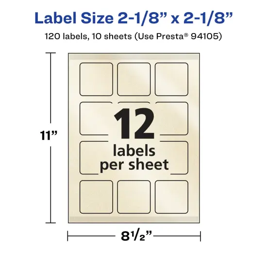 Avery Pearlized Ivory Square Labels with Sure Feed Technology, Print-to-the-Edge, 2-1/8" x 2-1/8" {5}