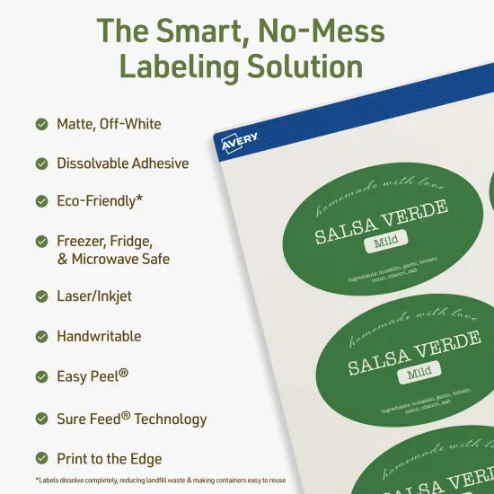 Avery Dissolvable Labels, 2" x 3-1/3" Oval {2}