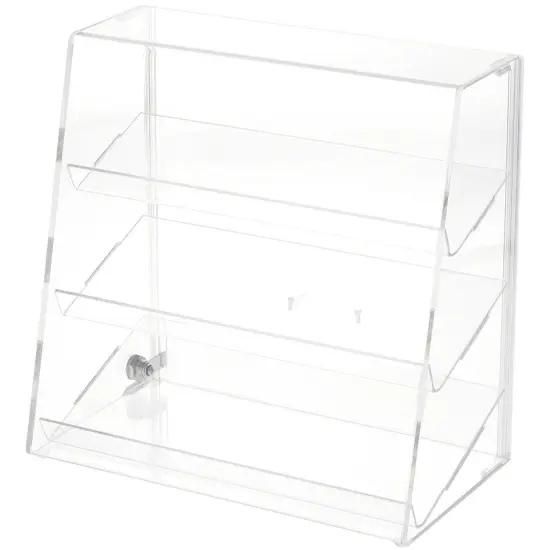 Plymor Clear Acrylic Locking Display Case with Slanted Front and Sliding Back, 3 Angled Shelves {2}