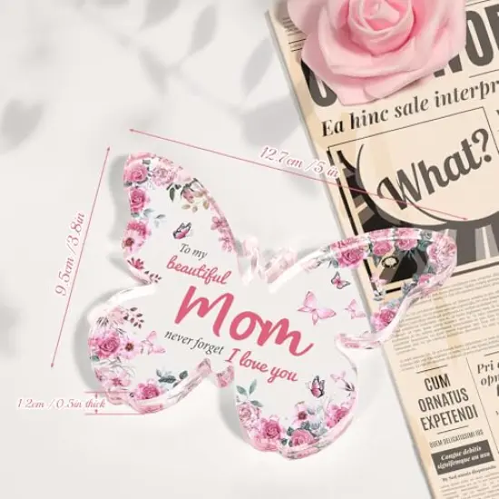 Mothers Day Gifts for Mom from Daughter Son: Eletorot Unique Mom Birthday Gifts, Butterfly-Shaped Acrylic Keepsake Decorations, 5x3.8 inch Christmas Presents Ideas for Love Mom Grandma Wife {5}
