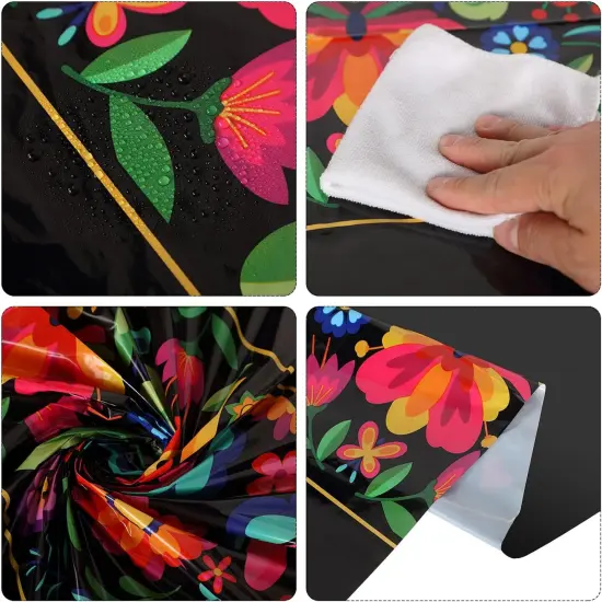 3 Pcs Fiesta Tablecloth 108 x 54 Inch Plastic Tablecover Mexican Waterproof Tablecloth Disposable Table Cover for Taco Night Festive Mexican Fiesta Wedding Party Decoration (Black) {3}