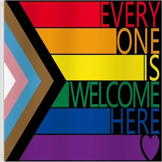 Pride Flags 3x5 Ft Everyone is Welcome Here Pride Decorations Outdoor Hanging LGBTQ Rainbow Gay Porgress Pride Flag Party Supplies for Indoor Outdoor Garden,Lawn,Yard, Parade Decor {1}