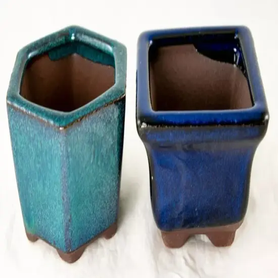 2 Mix Mini Mame Shohin Bonsai Pot, Cactus & Succulent Planter, Accent Plant Vase {3}