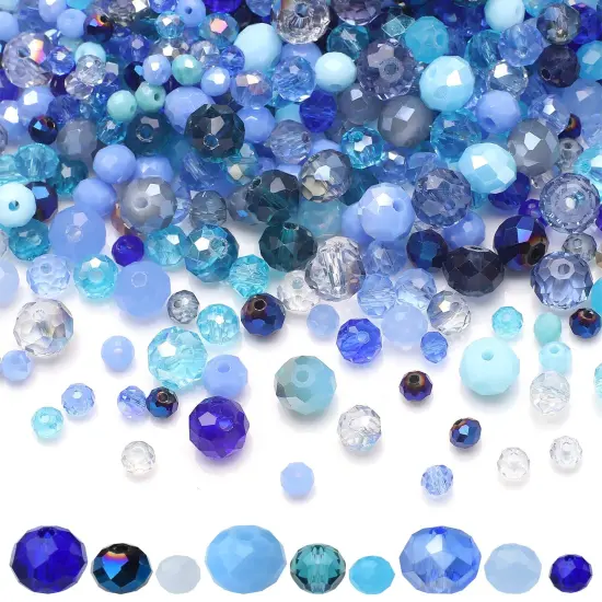 KINGSHINE 4/6/8mm Crystal Glass Beads,3 Sizes Total 1000pcs Faceted Briolette Rondelle Beads with Container,Loose Spacer Beads for DIY Beading Projects,Earrings,Necklaces(Blue Color) {1}