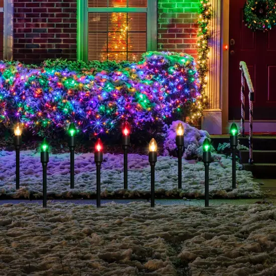 Northlight Lighted C9 Outdoor Christmas Pathway Markers - 13" - Multicolor - Set of 15 Red {1}